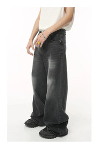 Wholesale OEM ODM Unisex Wide Leg Casual <b>Jeans</b> Medium Wash Straight-leg Loose Fit Mid Waist Denim Knitted Pants Streetwear - Product Image 2