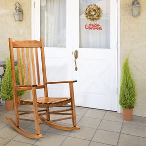 Sedia a dondolo quadrata in legno bianco 68,5*86*115 cm con schienale ondulato per uso in giardino - Product Image 1