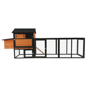 Gallinero de madera impermeable marrón y negro, grande, para exterior, con corral, nido y jaula para conejos y animales. - Product Image 2