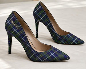 Chaussures à talons hauts en tartan pour femmes, escarpins à talon aiguille à carreaux écossais pour mariage et fête, logo personnalisé, vente en gros - Product Image 3