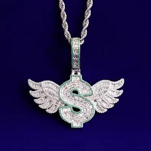 Colgante de Alas con Símbolo de Dólar Iced Out, Chapado en Plata con Moissanita, Joyería Hip Hop para Hombres y Mujeres, Ideal para Fiestas y Eventos - Product Image 2