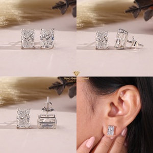 Boucles d'oreilles solitaires en or massif 14 carats, forme radiant, 6 TCW, certifiées IGI, clarté VVS2, couleur F, diamant cultivé en laboratoire CVD pour femmes - Product Image 5