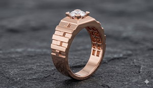 Bague solitaire pour homme en diamant de laboratoire, or rose 14 carats plaqué rhodium, avec large alliance à maillons, cadeau idéal pour fiançailles et anniversaire - Product Image 4