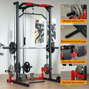 Smith Home Gym Power Rack con Barra de Dominadas, Sistema de Polea para Peso Muerto, Rack de Sentadillas, Barra para Pesas, Estación Multifunción - Product Image 6