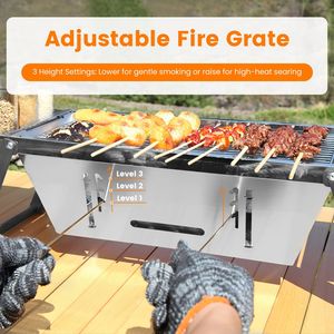 Griglia portatile in acciaio inox pieghevole a carbone Barbecue da tavolo facile configurazione Barbecue per campeggio feste all'aperto cortile - Product Image 6