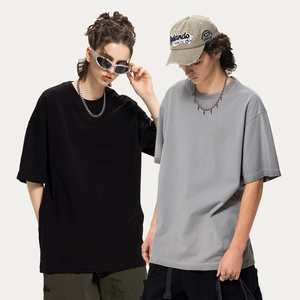 Nouveautés T-shirts personnalisés en coton 100% 320 GSM, couleur unie, effet vieilli, coupe ample, lavage à l'acide, pour hommes - Product Image 2