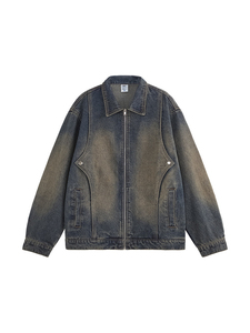 Clothing Manufacturers Washed Distressed Zip Patchwork <b>Denim</b> Fabrics <b>Custom</b> <b>Denim</b> <b>Jacket</b> Men Men's <b>Jackets</b> - Product Image 3