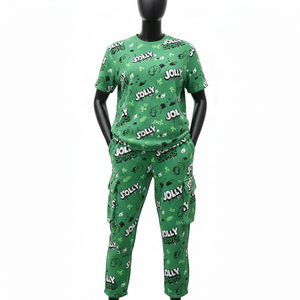 Ensemble haut et pantalon pour femme en coton et polyester mélangés, 180 GSM, vert, sublimation intégrale, logo personnalisé, ensembles pour femmes - Product Image 1