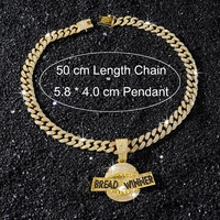 Nouveau Pendentif Requin Iced Out avec Inscription BREAD WINNER en Alliage Plaqué Or, Breloque Hip Hop en Strass, Collier Chaîne Caban, Bijoux de Rappeur
