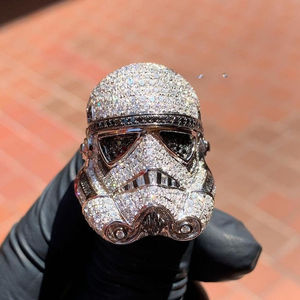 Anillo de Cóctel de Lujo con Máscara de Stormtrooper, Chapado en Oro Sólido de 18K y Diamantes, Regalo para Hombre - Product Image 3