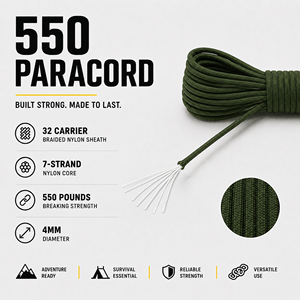 Olive Green 4mm Paracord Rope 550 Type Nylon Utility <b>Cord</b> for Camping Survival Craft and DIY & camping & hiking - Product Image 4