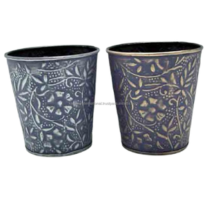 Juego de 2 Macetas Metálicas Rústicas en Tonos Metálicos, Mini Macetas Decorativas de Metal para Jardín, Macetas de Flores para Interiores/Exteriores con Orificio de Drenaje - Product Image 2