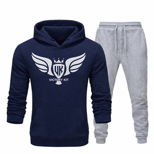 ชุดเซ็ตเสื้อฮู้ดสีเทาและกางเกงจ็อกเกอร์สีดำสำหรับผู้ชาย  ชุดลำลองสปอร์ตแวร์ปักโลโก้ได้  เสื้อฮู้ดผ้าฟลีซสำหรับฤดูหนาวพร้อมกางเกงขายาว - Product Image 3