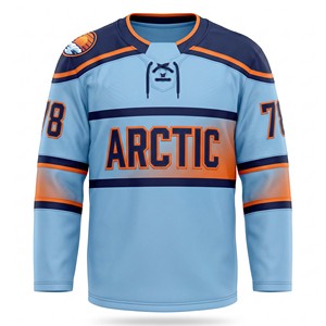 Premium Mountain Graphic Ice Hockey Shirt Long Sleeve Soccer Jersey <b>Light</b> Blue and Orange Men's Custom Team Training Apparel - Product Image 4