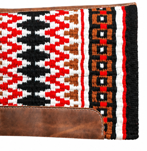 Manaal Enterprises Classic Western Saddle Pad Geometric Pattern <b>Brown</b> Leather Trim Cotton Shell <b>Wool</b> Lining Riding Equestrian - Product Image 2