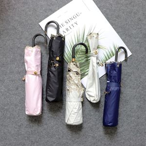 Women's Ultra-Light <b>Umbrella</b> with Anti-UV Sunshade Embroidered Lacing Three-Fold Folding Design Black Glue Hook - Product Image 1
