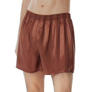 Custom Logo Color <b>Men's</b> Silky <b>Satin</b> Boxers Shorts Elastic Waist <b>Underwear</b> Pajama Bottom Shorts with Button Fly - Product Image 4