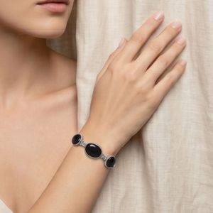 Minimalist Gold Plated <b>Beaded</b> <b>Bracelet</b> with Black Onyx Stones Mainly Composed of Jade Opal Amethyst Quartz Number Shape Pattern - Product Image 3