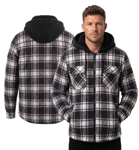 Veste à capuche en polaire à carreaux noirs pour homme, vêtement d'extérieur décontracté en flanelle à carreaux, coupe ajustée, manteau d'hiver de qualité supérieure, parka épaisse - Product Image 6