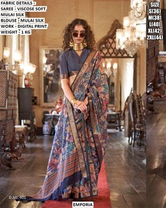 Sari de Seda Viscosa Floral Heer Mulai - Listo para Invierno y Verano, Ideal para Diwali, Bodas y Fiestas, Sin Arrugas, Absorbe la Humedad, Tradicional para Mujer - Product Image 1