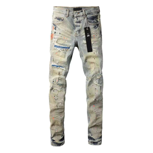 Nuevos Jeans Slim Fit para Hombre 2025, Pantalones Ajustados con Estampado Desgastado, Cintura Media, Estilo Urbano, con Efecto de Reparación de Pintura y Suavizante - Product Image 4