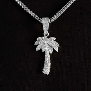 Luxury Palm <b>Tree</b> Pendant | White Gold Iced Out Palm <b>Tree</b> <b>Necklace</b> Charm | Hip Hop Tropical Jewelry - Product Image 3