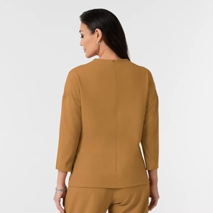 Blouse médicale marron pour femme, coupe large, taille haute, manches longues, 100% coton tissé, détection par aiguille, uniforme médical, thermocollage sans couture - Product Image 3