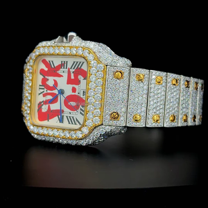 Montre en acier inoxydable de qualité supérieure, entièrement sertie de moissanite, fabriquée à la main, mouvement à quartz. - Product Image 3