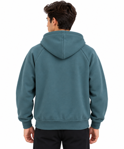 Sweat-shirt à capuche en molleton bleu sarcelle pour homme, pull à fermeture éclair sur le côté, chaud pour l'hiver, décontracté, à manches longues et raglan - Product Image 3