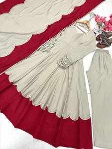 Nouvelle collection : Ensemble Anarkali romain de soirée avec dupatta et palazzo, broderies, longueur ras du sol, infroissable, extensible et réversible - Product Image 6
