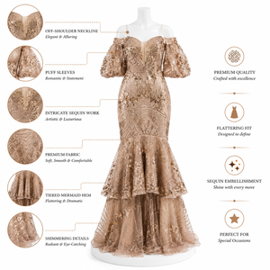 Luxury Champagne Gold Mermaid Evening Gown for Women Off Shoulder <b>Sequin</b> Formal Party Dress Wedding Guest Prom Maxi Outfit - Product Image 5