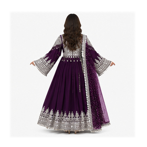 Purple Silk <b>Silver</b> Ethnic Clothing Embroidery And Tassels Traditional Indian Wedding <b>Dress</b> Afghan Kuchi <b>Dresses</b> For Women - Product Image 3
