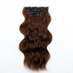 Extensions de cheveux humains bruns longs à clipser, ondulés, pour une tête entière - Product Image 3