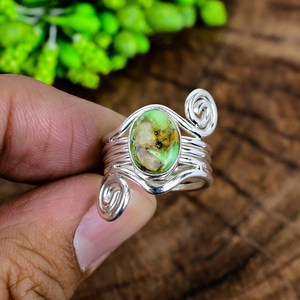 Sonoran Gold Turquoise <b>Ring</b> 925 Sterling <b>Silver</b> Wrapped Multi Band Handmade <b>Statement</b> Jewelry - Product Image 3