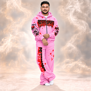 Conjunto Deportivo Rexfitsports con Sudadera Gráfica con Cierre y Pantalones Anchos Unisex, Chándal con Etiqueta Personalizada y Capucha con Cordón Ajustable - Product Image 2