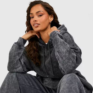 Sudadera con Capucha Extra Grande para Mujer, Color Sólido, Mezcla de Algodón, Tejido de Punto, Manga Larga, Transpirable, para Otoño, con Bolsillos - Product Image 2