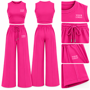 Conjunto de dos piezas para mujer con pantalones anchos, top corto sin mangas, conjunto informal a juego, ropa de viaje - Product Image 6