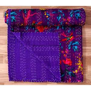 Colcha Kantha de algodón 100% orgánico, hecha a mano, estampada, reversible, vintage, ecológica, para todas las estaciones, tamaño doble, de alta calidad. - Product Image 4