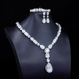 Bridal Luxury Jewelry <b>Set</b> 925 Sterling <b>Silver</b> 14k Gold Plated VVS Moissanite Drop <b>Necklace</b> Customize for Women - Product Image 6