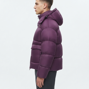 Veste matelassée à capuche unie violette pour homme, coupe-vent épais, doudoune décontractée d'hiver avec fermeture éclair, best-seller - Product Image 1