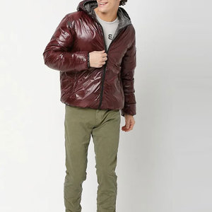 Men's Winter Hooded Puffer Jacket Pu Material Windproof Casual Solid Color Zipper Closure Regular Fit Insulated <b>Coat</b> - Product Image 5