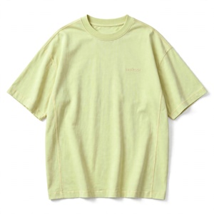 AMKOOR T-shirt surdimensionné vert clair pour homme, manches courtes, col rond, couleur unie, logo sur le devant, respirant, 100% coton tricoté - Product Image 1