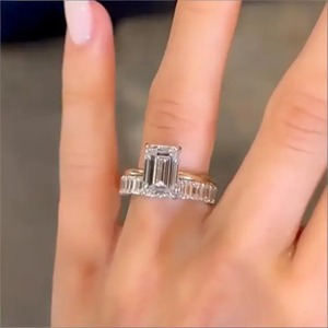 New Design 925 Moissanite Solitaire Emerald Cut Wedding <b>Ring</b> <b>Set</b> with 925 <b>Sterling</b> <b>Silver</b> in Yellow Gold Plated <b>Ring</b> for Women's - Product Image 3