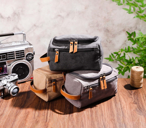 Leather Canvas Durable <b>Large</b> Zipper for <b>Bag</b> Vintage Travel Dopp Kit Waterproof Cosmetic Organizer Grooming <b>Bag</b> LCTB-0002 - Product Image 3