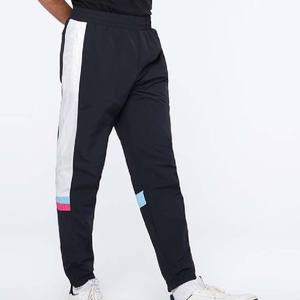 Men's Winter Hooded Black Track Pants <b>White</b> Side Stripe Color Blocking Design Elastic Waist Regular Fit Full Length Sporty Style - Product Image 1