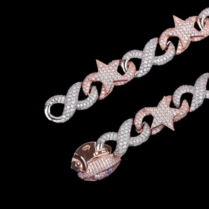 Luxury S925 Moissanite <b>Statement</b> <b>Necklace</b> Rose Gold Plated Link Chain Star Pattern Unisex Everyday Wear - Product Image 2