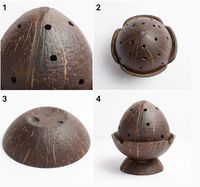 Brûleur d'encens artisanal en bois de noix de coco écologique, gravé et sculpté, motif art populaire, 10 cm, taille personnalisée, Tamil Nadu