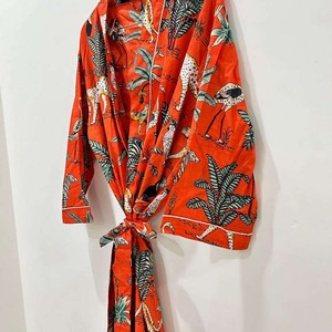 Bata Kimono de Algodón con Estampado de Tigre para Mujer, Bata de Baño Roja Estilo Boho, Kimono Ligero de Verano, Túnica de Playa, Ropa de Estar por Casa - Product Image 5
