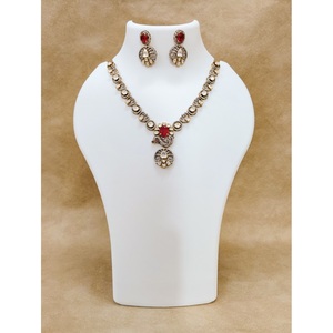 925 Silver Victorian Polki CZ <b>Ruby</b> Peacock Pendant <b>Necklace</b> Earring Set Indian Bridal Handmade Antique Gold Plated Ethnic - Product Image 1