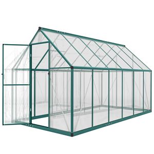 Serre de jardin en aluminium 11x6 pieds, polycarbonate vert foncé avec porte battante et deux aérations de toit réglables - Product Image 1